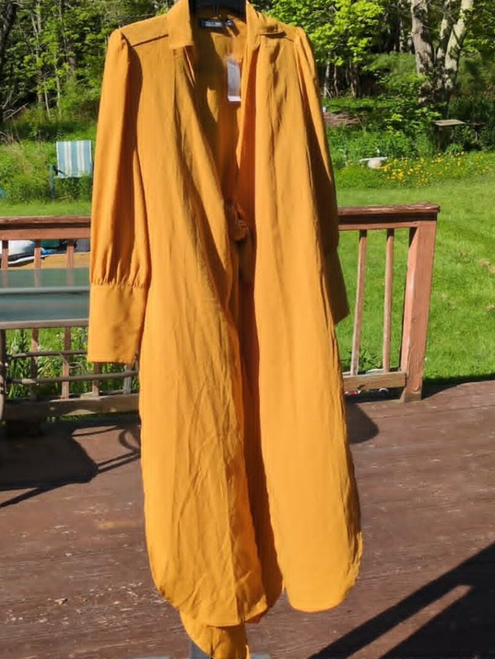 7th Avenue Mustard Sz XS Yellow Long Sleeve Tie Front Dress Side Slits New Boho